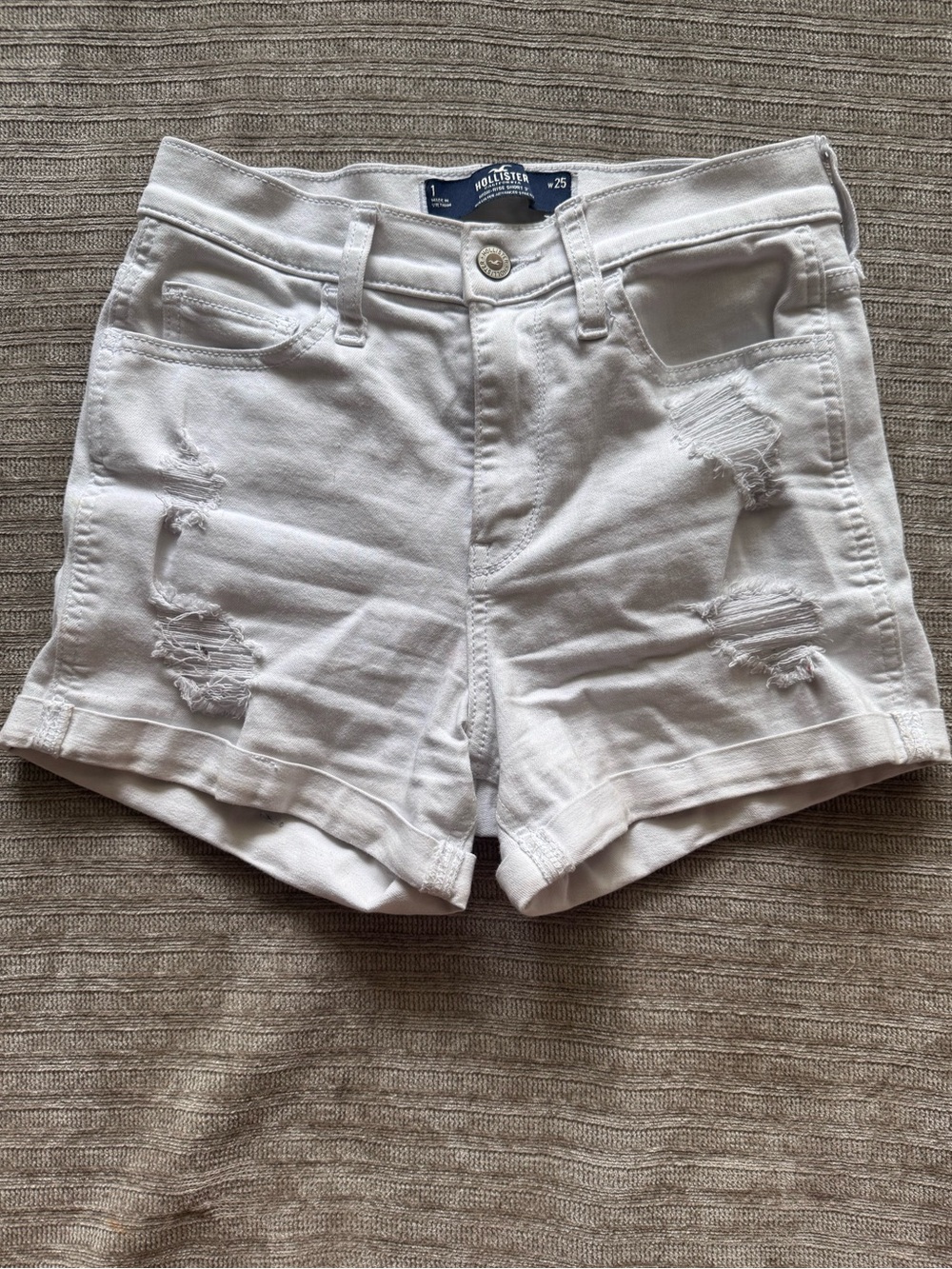 Hollister White Distressed Rolled-Hem Denim Shorts